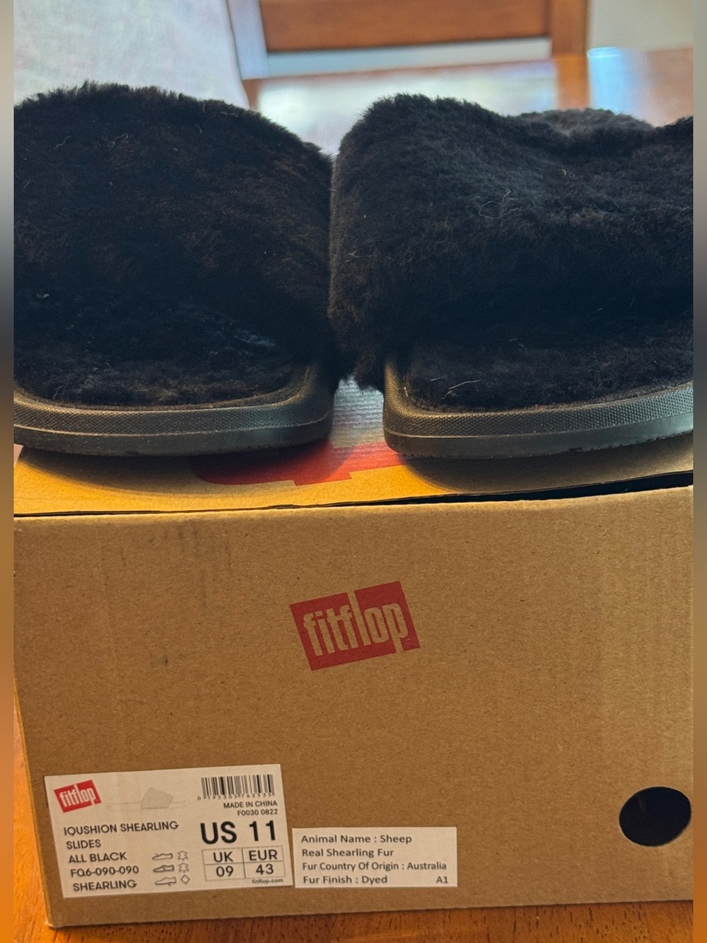 fitflop Black Real Shearling Slide Sandals